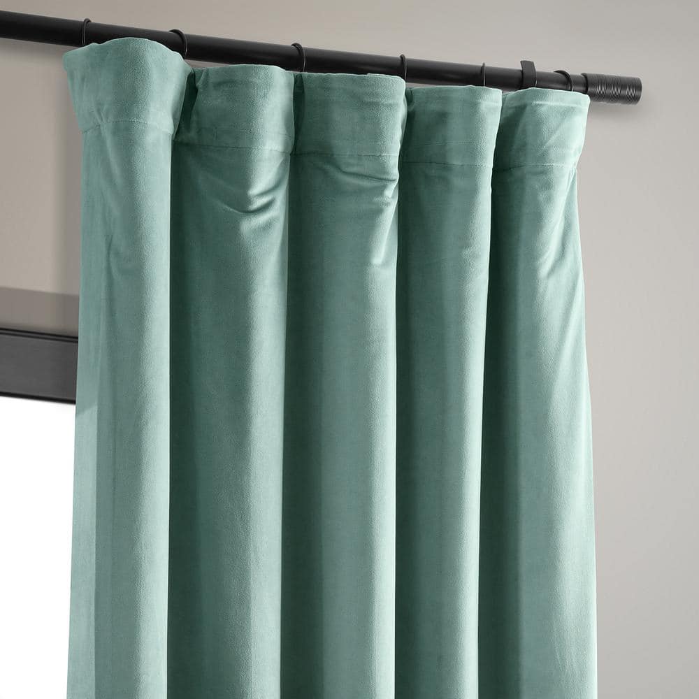 Aqua Mist Velvet Blackout 84-Inch Window Curtain Panel
