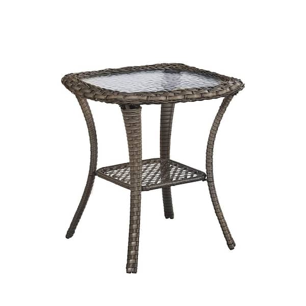 Unbranded Mixed-Grey Square Wicker Outdoor Side Table with Glass Top