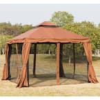 10 ft. x 10 ft. x 9 ft. Steel Frame Patio Gazebo with Beautiful Polyester Curtains and Air Venting Netted Screens, Brown