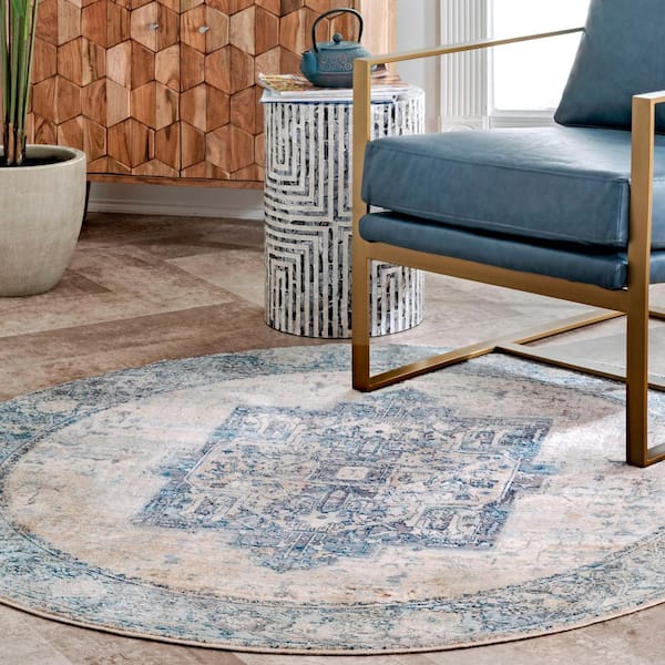 Ehtel Medallion Fringe Light Blue 5 ft. x 8 ft. Indoor Oval Area Rug