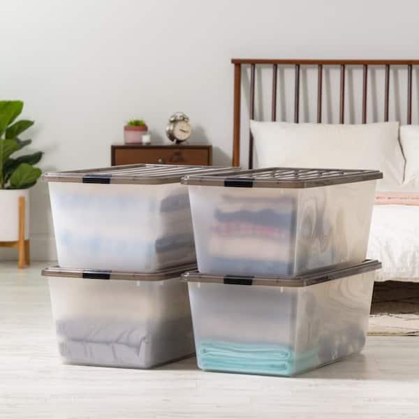 IRIS USA 4 Pack 91qt Large Clear View Plastic Storage Bin with Lid and  Secure Latching Buckles