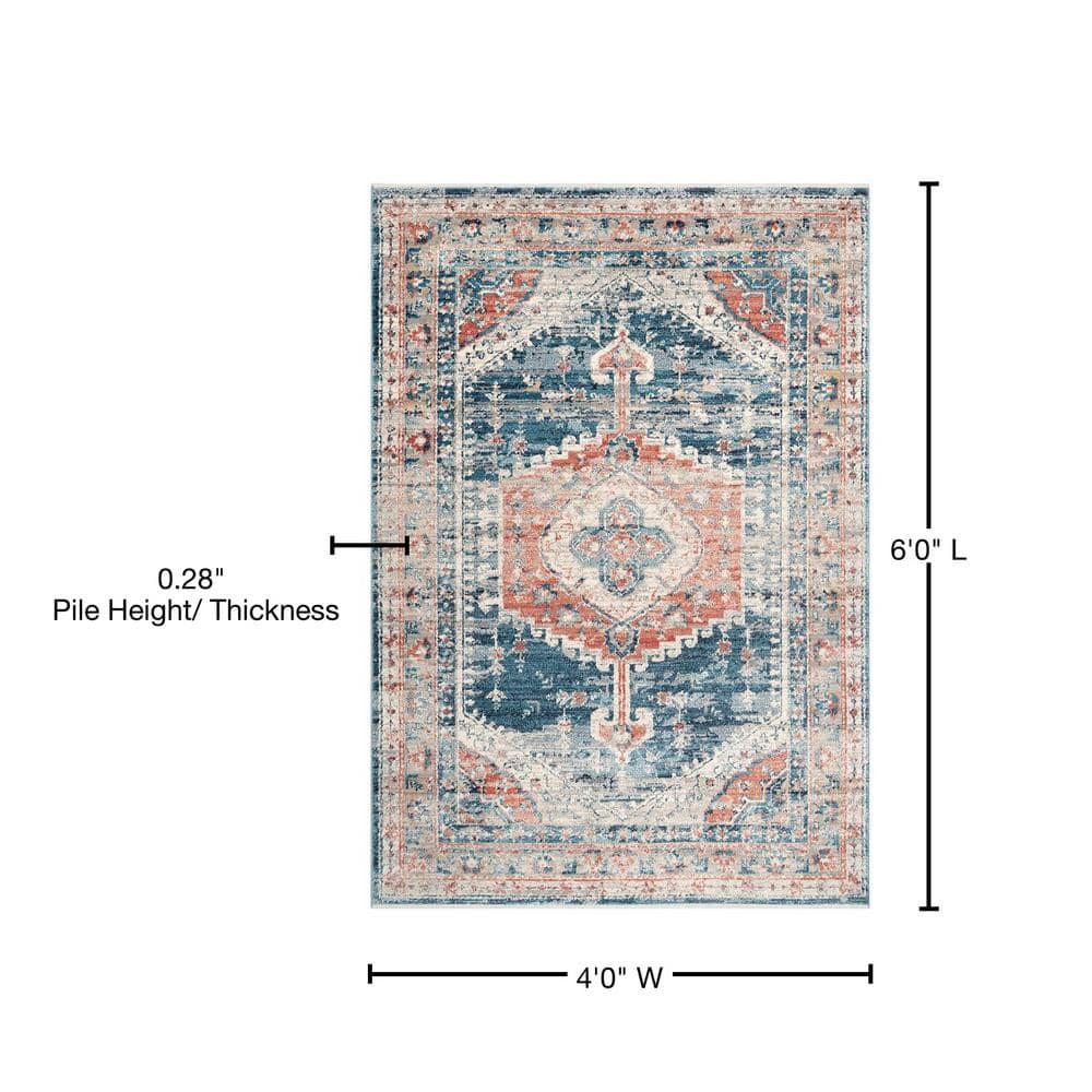 Regal Blue Medallion 4' x 6' Easy-Care Synthetic Area Rug