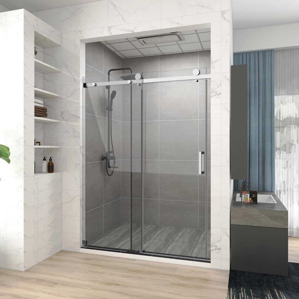 60'' W 76'' H Chrome Frameless Sliding Shower Enclosure