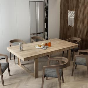 Wooden Grain Color Wood 86.6 in. Width Rectangle Double-based Dining Table, Meeting Table for 6-10