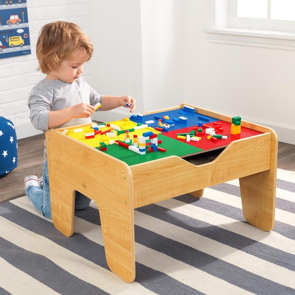 116 Pieces Large Building Blocks Compatible Bricks Toy Kids 7-in-1 Multi Activity Table and 2 Chairs Set Water Table Building Blocks Table with Storage for Toddler 