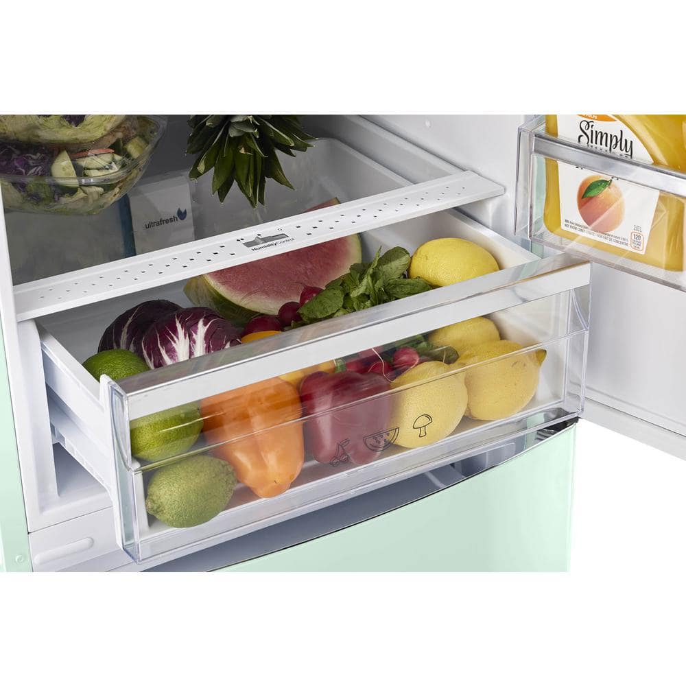 Summer Mint Green Retro Bottom Mount Fridge with Chrome Accents