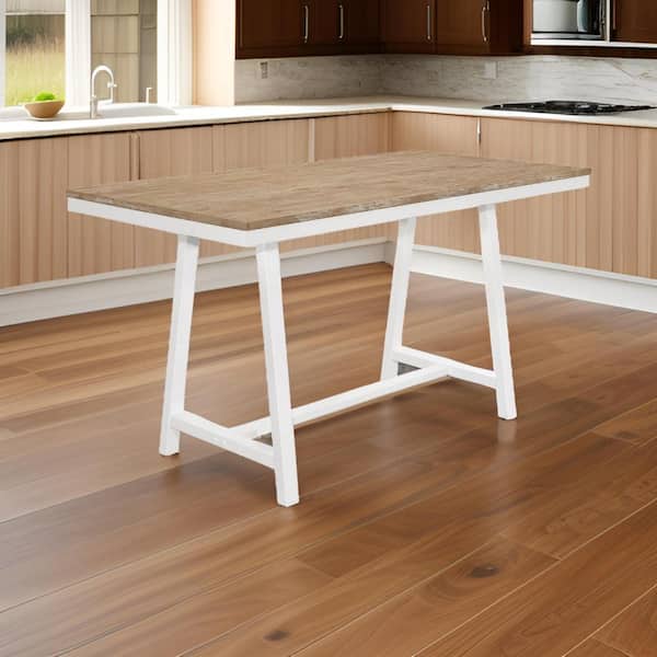 Benjara 70.75 in. White and Brown Wood Trestle Dining Table Seating 4 ...