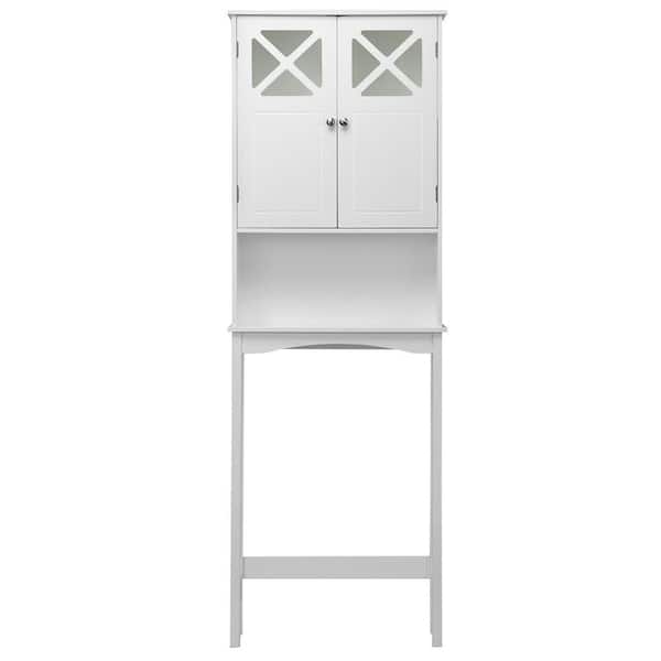 ANGELES HOME 23.5 in. W x 8 in. D x 68 in. H White Over the Toilet Bathroom Storage Wall Cabinet with Adjustable Shelf Doors