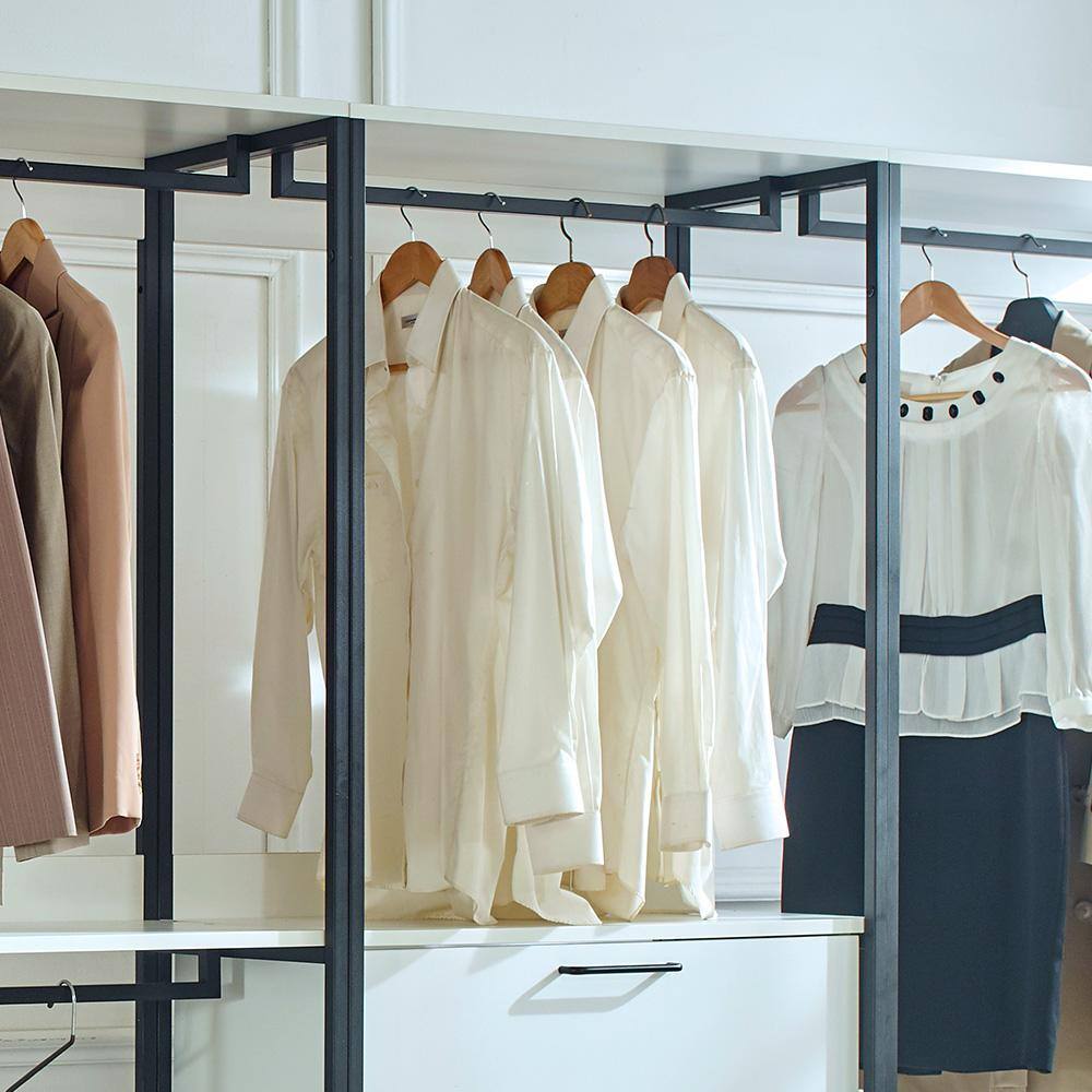 Fiona 96 in. White and Black Freestanding Closet System with Drawers