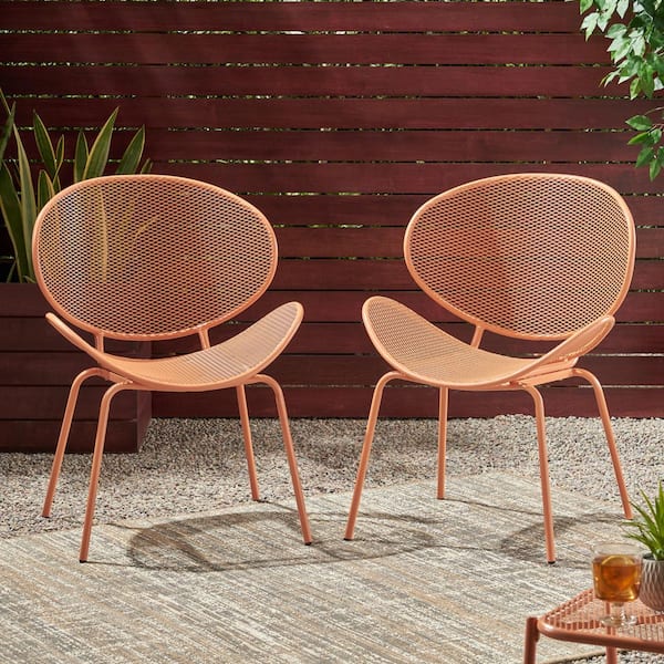 2-Piece Orange Metal Modern Outdoor Dining Chair with Tapered Legs