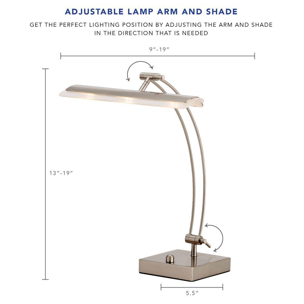 Adjustable Brushed Steel Arc LED Desk Lamp with Dimmer