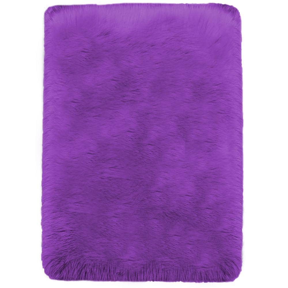 iliebe Sheepskin Faux Fur Purple 8 ft. x 10 ft. Cozy Fuzzy Rugs