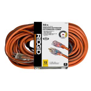 50 ft. 12/3 Heavy Duty Indoor/Outdoor Extension Cord with Lighted End, Orange/Grey