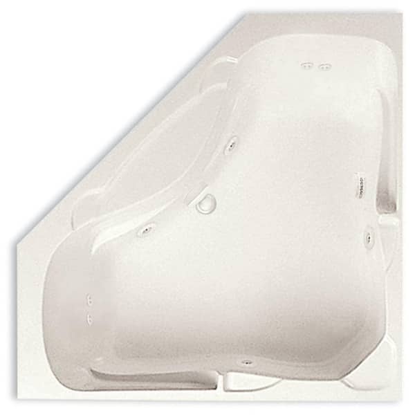 Preakness 60 in. Acrylic Corner Drop-In Whirlpool Bathtub with Heater Center Drain in Biscuit Pump Location 2