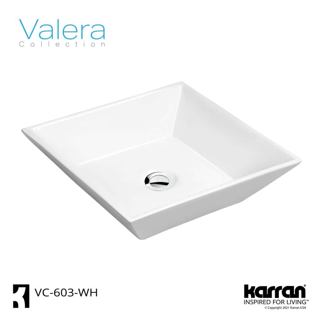 Valera 16" White Ceramic Square Vessel Sink