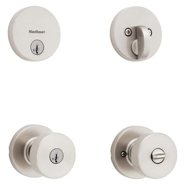 Pismo Round Rose Satin Nickel Knob Door Combo Pack Featuring SmartKey Security