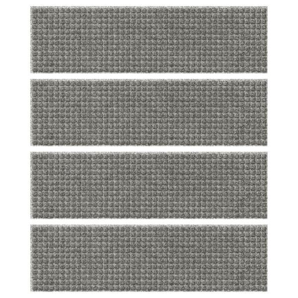 Bungalow Flooring Waterhog Squares 8.5 in. x 30 in. PET Polyester Indoor Outdoor Stair Tread Cover (Set of 4) Medium Gray