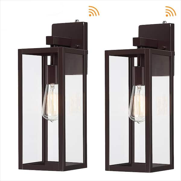 Martin 17.5 in. 1-Light Bronze Hardwired Outdoor Wall Lantern Sconce with No Bulbs Included Dusk to Dawn (2-Pack)