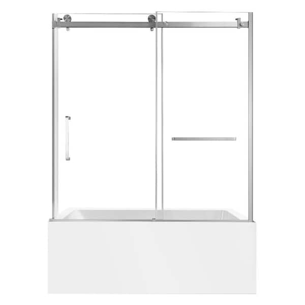 59.8 in. x 31 in. Acrylic Rectangular Alcove Soaking Bathtub with Right Drain in White/Brushed Nickel