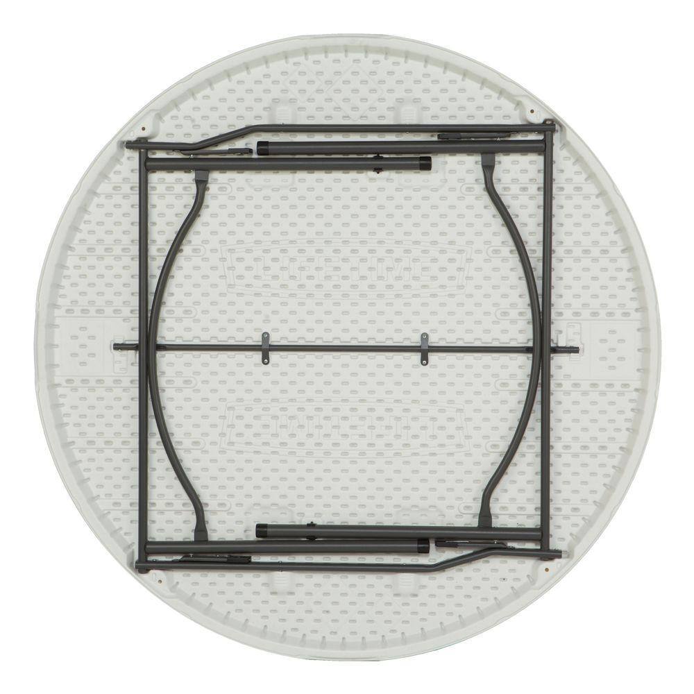 60-Inch White Granite Round Folding Table with Steel Frame