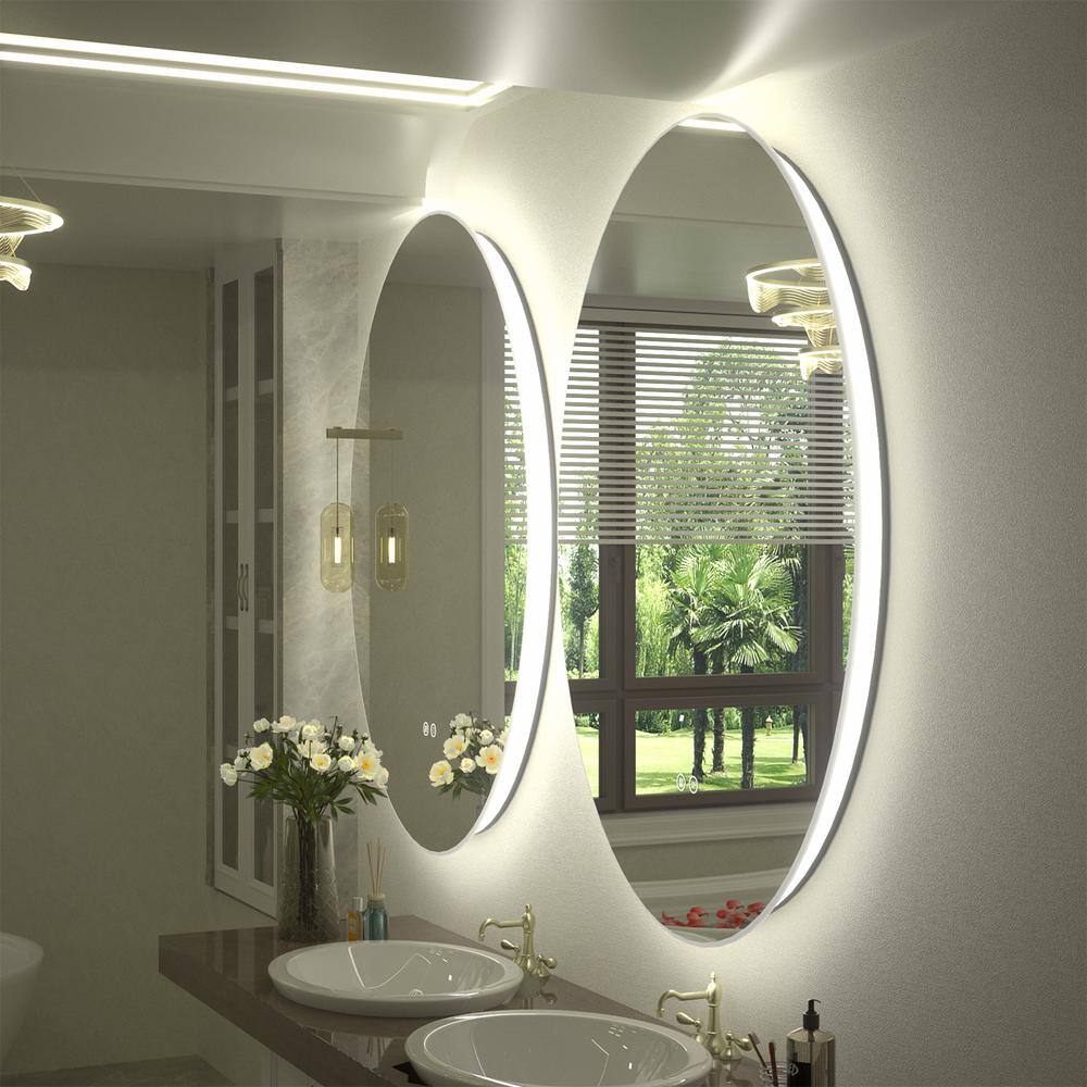 28x20 Inch Frameless Oval LED Backlit Anti-Fog Vanity Mirror