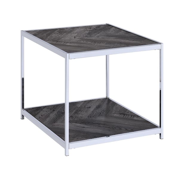 Picket House Furnishings Lennon Square Chrome 24 in. Wood End Table in Charcoal