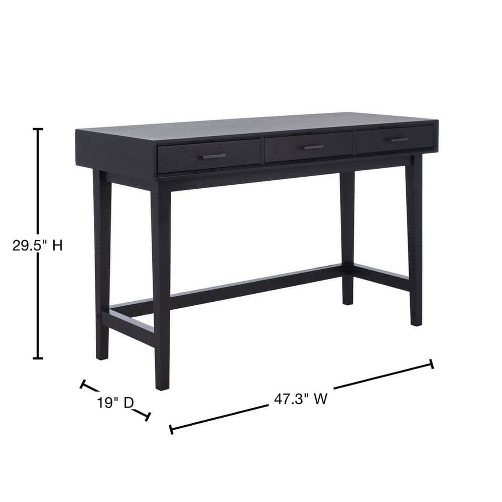 Black Mid-Century Modern Wood Desk with 3 Drawers
