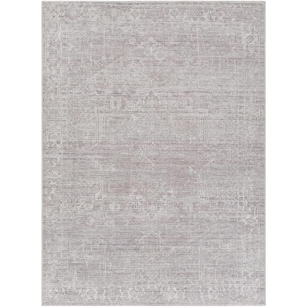 Medium Gray and Ivory Synthetic Medallion Area Rug