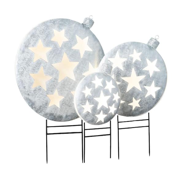 SULLIVANS 26 in. 31 in. and 37 in. Silver LED Ornament Christmas Yard Decor (Set of 3)