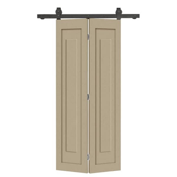 CALHOME 34 in. x 80 in. 1 Panel Shaker Hollow Core Unfinished Composite Bi-fold Door with Sliding Barn Door Hardware Kit