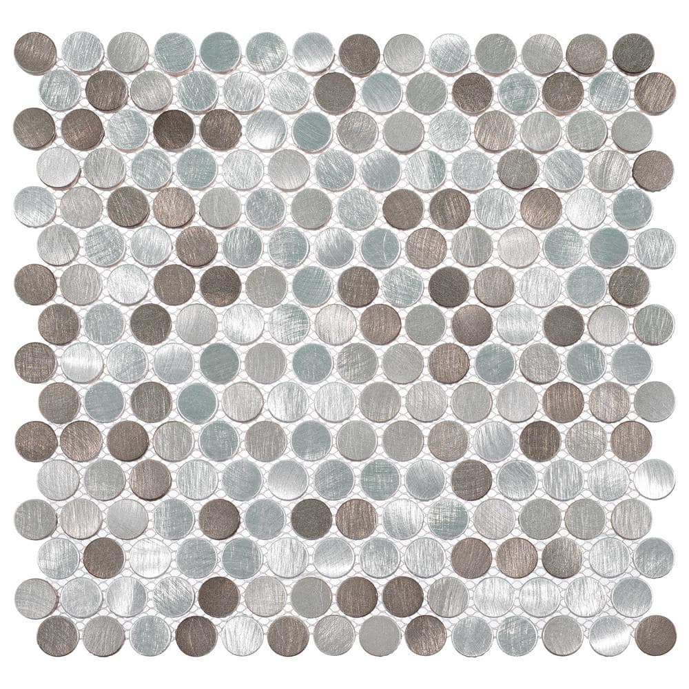 Orb 0.75'' Metal Penny Round Mosaic Tile in Silver and Bronze