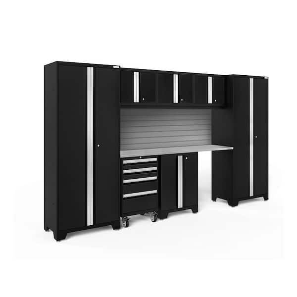 Bold Series 132 in. W x 76.75 in. H x 18 in. D 24-Gauge Steel Garage Cabinet Set in Black (8-Piece)