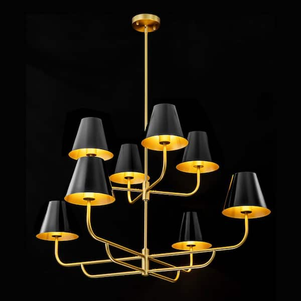 Amelia 8-Light Modern Black 2-Tiered Luxury Chandelier Oversized Cone Sputnik Chandelier