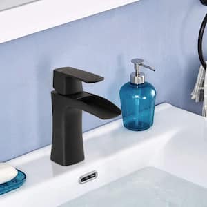 Tuija Waterfall Single-Handle Single-Hole Bathroom Faucet with Drain Assembly Vanity Sink Faucet in Matte Black