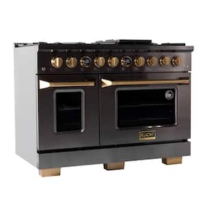 48 in. 8-Burners Double Oven Dual Fuel Range Natural Gas in Titanium Stainless Steel with Horus Digital Dial Thermostat