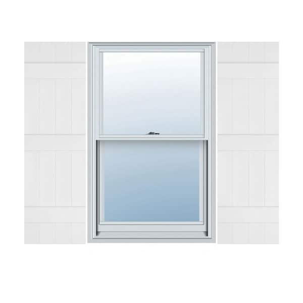 Ekena Millwork 14 in. x 67 in. Lifetime Vinyl Standard Four Board Joined Board and Batten Shutters Pair Bright White