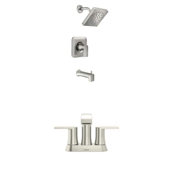 Genta Bathroom Faucet with Drain Kit and Single-Handle Tub and Shower Faucet in Spot Resist Brushed Nickel Combo