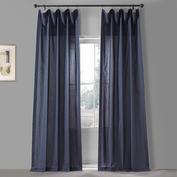 Exclusive Fabrics & Furnishings Acai Blue Solid Classic Cotton Semi Sheer Curtain Pair - 50 in. W x 108 in. L (2 Panels)