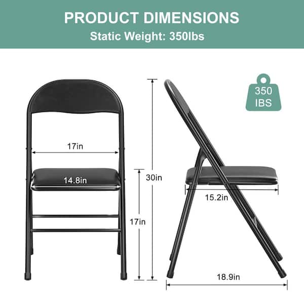 4 Pack Padded Folding Chairs, Metal Portable Stackable Chairs with Soft Faux Leather Seat for Home, Office, Black