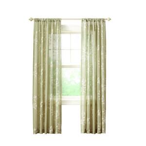Sheer Green Leaf Embroidery Rod Pocket Curtain - 50 in. W x 63 in. L