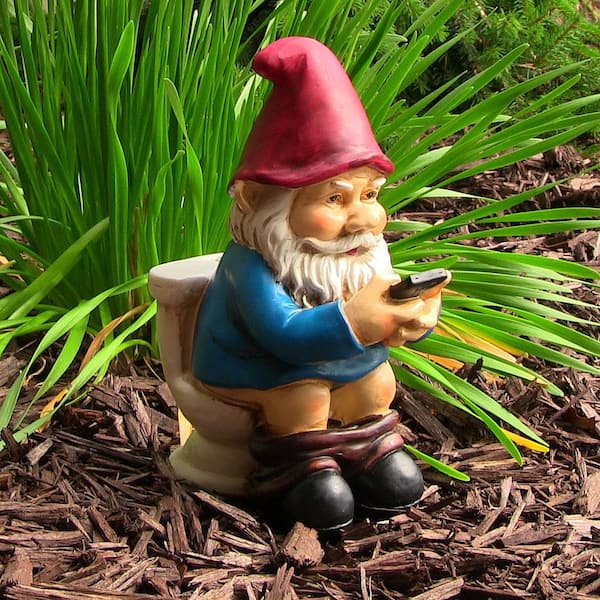 Sunnydaze 9.5 in. Cody the Gnome Reading Phone on The Throne