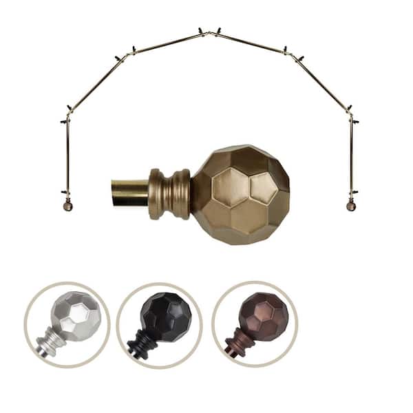 EMOH 13/16" Dia Adjustable 6 Sided Bay Window Curtain Rod 28 to 48" (each side) in Antique Brass with Elliana Finials