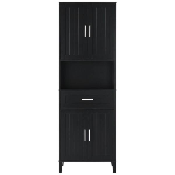24 in. W x 14 in. D x 71 in. H Black MDF Freestanding Linen Cabinet with Adjustable Shelves