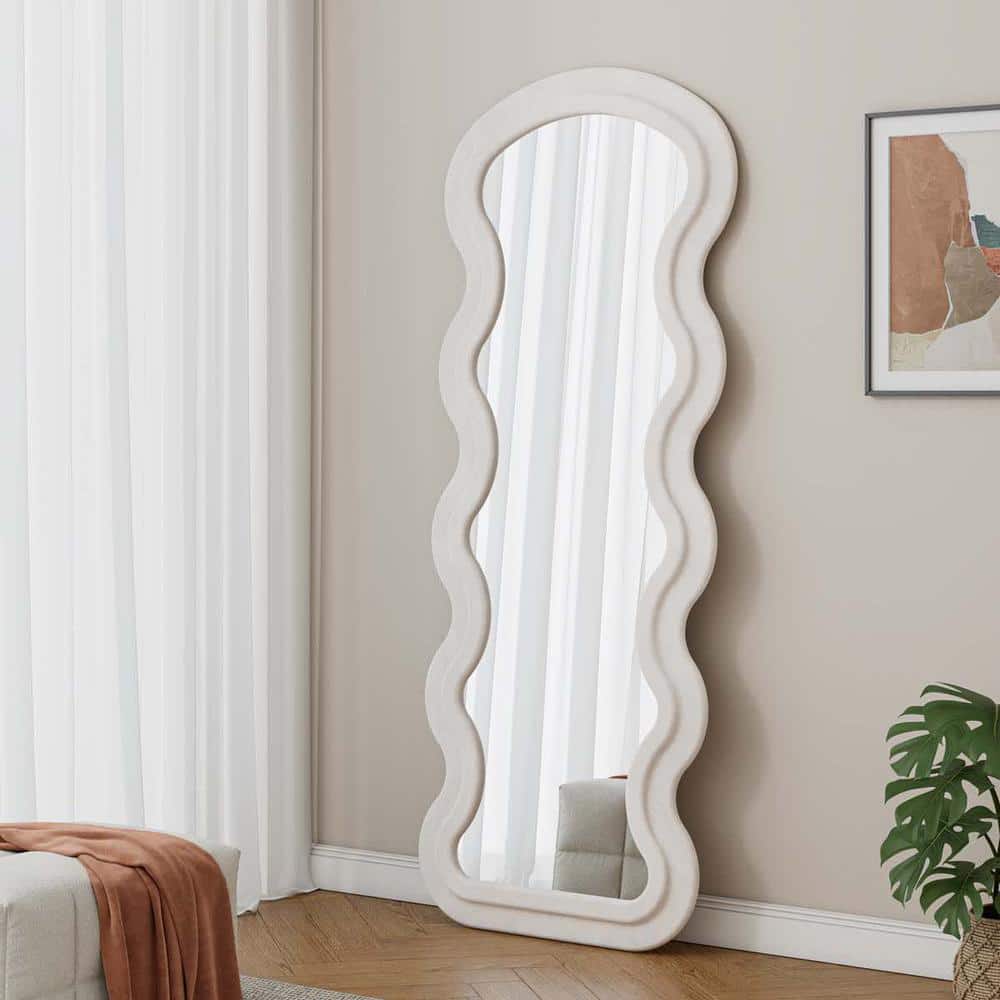 Cream White Framed 24 in. W x 63 in. H Full Length Floor Mirror, Flannel Wr
