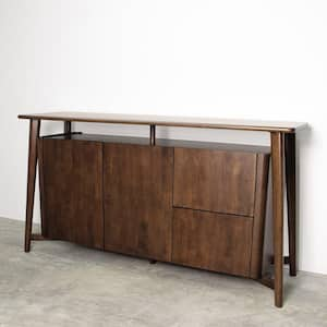 Shelun VI Rich Walnut Wood 67 in. Buffet Server with Hidden Drawers