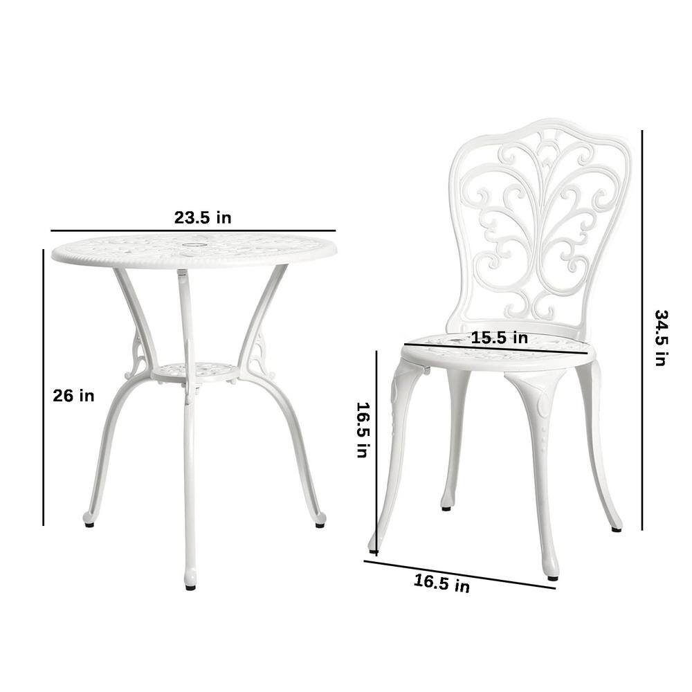 White Cast Aluminum Floral Bistro Set with Iron Legs