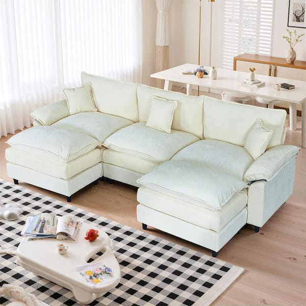 Modern Oversized 121.7 in. Pillows Armrests U-Shape Chenille Modular Sectional Sofa with 2 Ottomans in. Beige