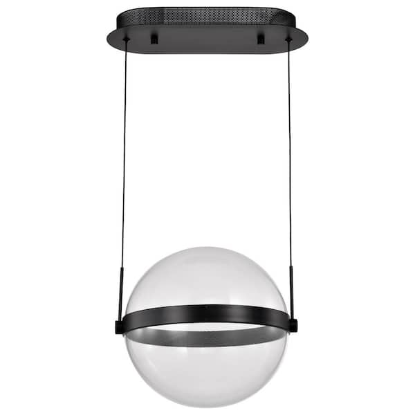 SATCO Arvada 31-Watt 1-Light Matte Black Integrated LED Pendant Light with Silk Screened Acrylic Shade
