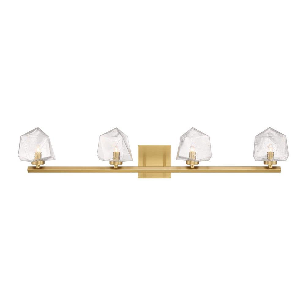 Castello 35 in. W x 6.5 in. H 4-Light Warm Brass Contemporary Bathroom Vanity Light with Clear Seeded Glass Shades price history on PriceWatchPro