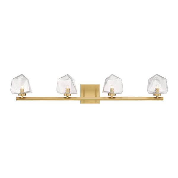 Castello 35 in. W x 6.5 in. H 4-Light Warm Brass Contemporary Bathroom Vanity Light with Clear Seeded Glass Shades